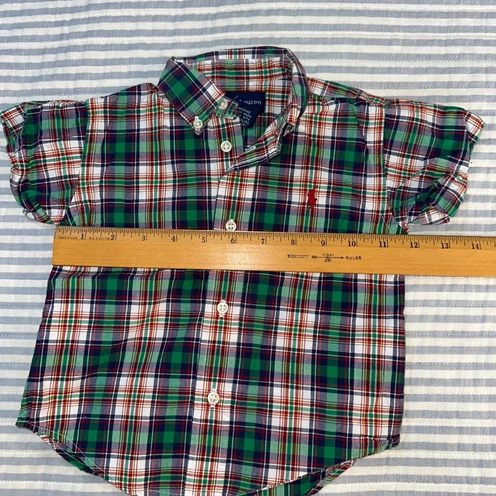Ralph Lauren Boys 18M Green Plaid Short Sleeve Button Down‎ Shirt 320059053